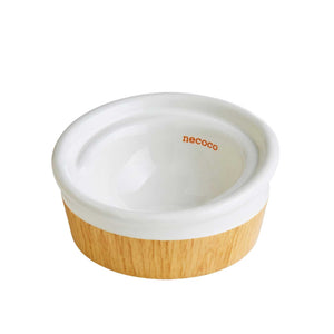 PETIO Necoco Wood Grain Ceramic Cat Inclined Feeding Bowl
