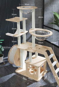CHONGBEIYA Pinewood Space Capsule And Running Wheel Cat Tree Pro Version 1.65m