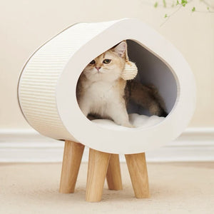 PETSBELLE Peach Shaped Wooden Cat Nest