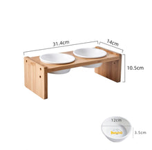 Load image into Gallery viewer, HOCC Solid Wood With Ceramic Double Bowls
