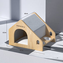 Load image into Gallery viewer, POPOCOLA Pine Wood Wooden Pet House with Bowls
