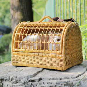 CATSCITY Wooden Rattan Cat Carrier