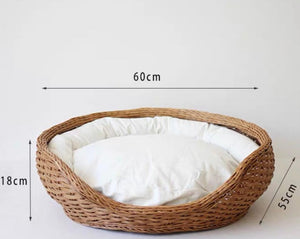 CatsCity Handcrafted Rattan Pet Bed With Cushion