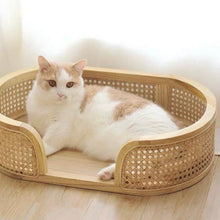 Load image into Gallery viewer, CatsCity Wooden Rattan Cat Bed With Pads
