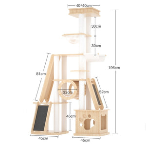 CHONGBEIYA Pinewood All-in-one Cat Tree With Scratching Slide 1.96m