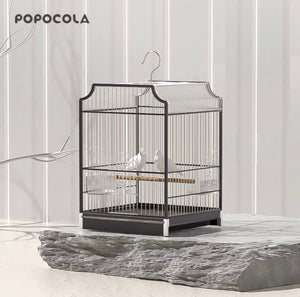 POPOCOLA Stainless Steel & Aluminum Modern Bird Cage Black